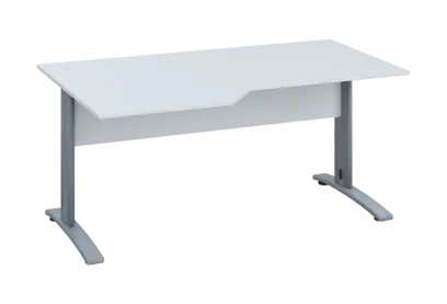 EZK 28 - 166 stůl kancelářský, rohový, levý, kovová podnož stříbrná, deska 25 mm, široký 1600 mm, bílá